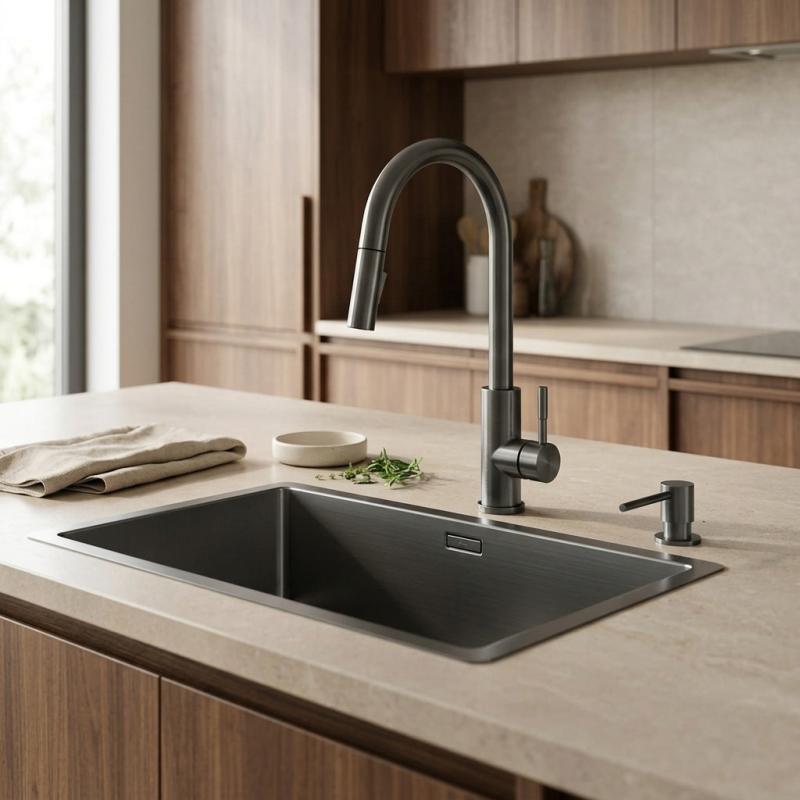 Pure.Sink Elite Steel Stream-S keukenkraan PVD Gun metal met uittrekbare uitloop PS8045-61